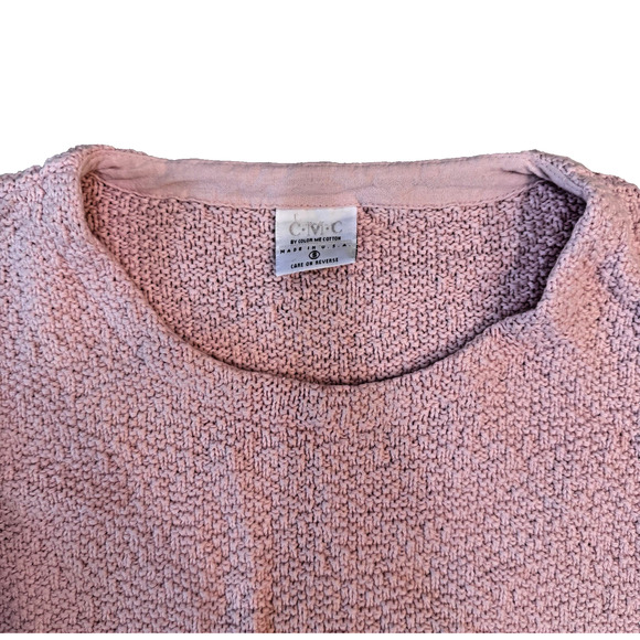 CMC Sweater Womens S Pink Cotton Waffle Knit Lagenlook Minimalist Made In USA - Picture 3 of 9